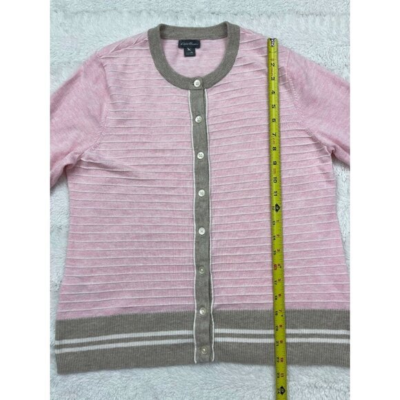 Eddie Bauer Womens Cardigan Sweater Large Petite Pink Stripe - Picture 6 of 6
